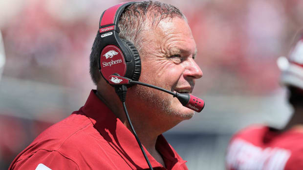 Razorbacks coach Sam Pittman during game with Western Carolina in Little Rock
